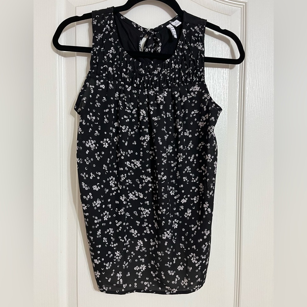 Black with White Flowers Tank Top
